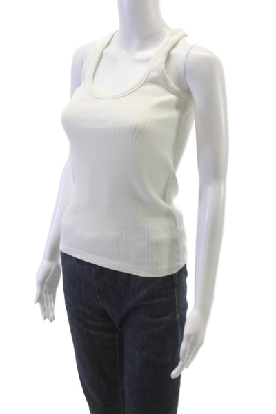 Mikuta Women Basic Tank Ivory Scoop Neck Sleeveless Cotton Size XS