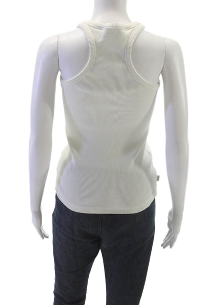 Mikuta Women Basic Tank Ivory Scoop Neck Sleeveless Cotton Size XS