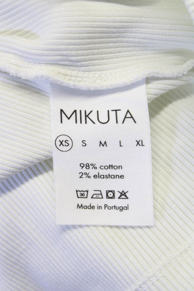 Mikuta Women Basic Tank Ivory Scoop Neck Sleeveless Cotton Size XS