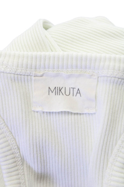 Mikuta Women Basic Tank Ivory Scoop Neck Sleeveless Cotton Size XS