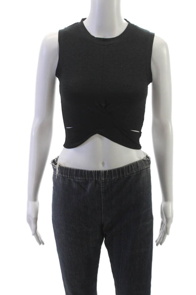 Alo Women Cropped Sleeveless Tank Crew Neck Gray Polyester Blend Size XS