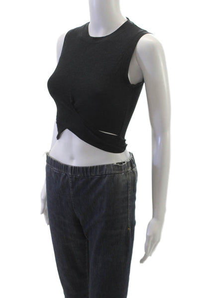 Alo Women Cropped Sleeveless Tank Crew Neck Gray Polyester Blend Size XS