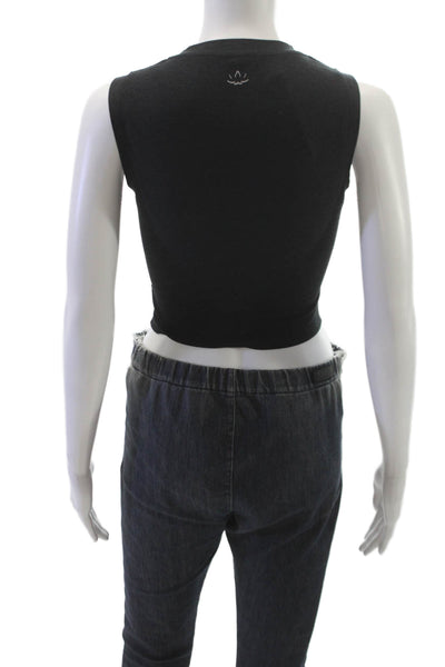 Alo Women Cropped Sleeveless Tank Crew Neck Gray Polyester Blend Size XS