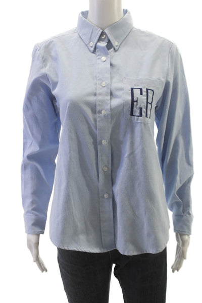 Katie Kime Women Blue Basic Collared Button-Up Long Sleeve Cotton Blend Size XS