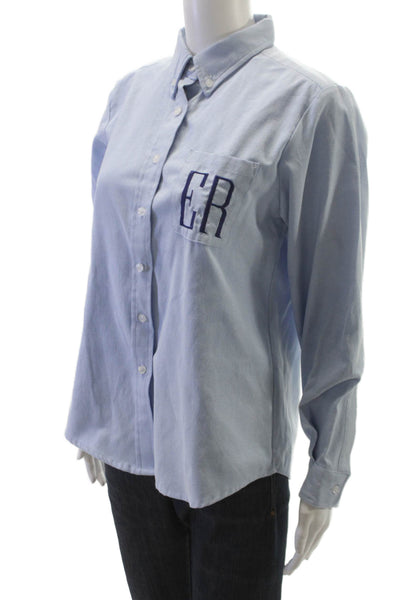 Katie Kime Women Blue Basic Collared Button-Up Long Sleeve Cotton Blend Size XS
