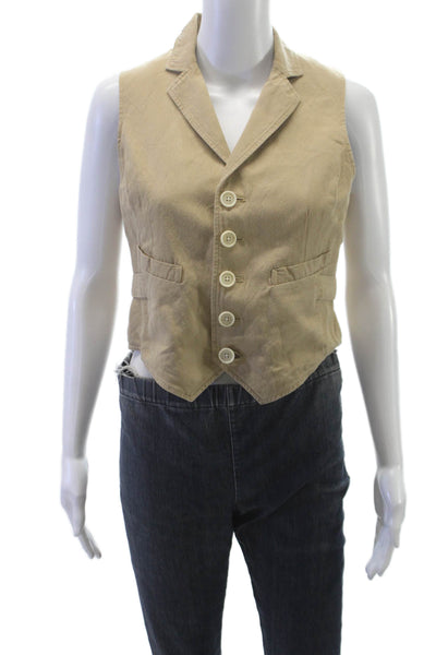 Alex Mill Women Beige Sleeveless Button Front Linen Tencel Cotton Vest Size S
