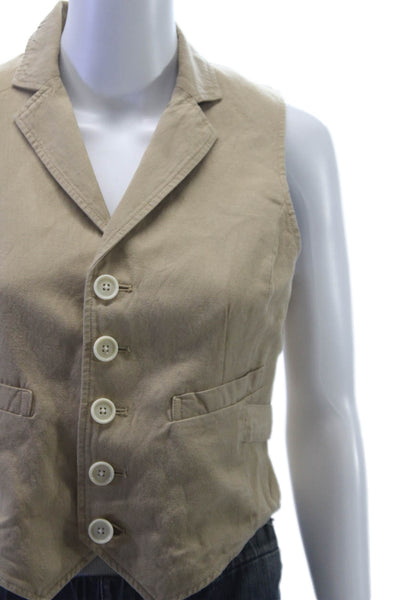 Alex Mill Women Beige Sleeveless Button Front Linen Tencel Cotton Vest Size S