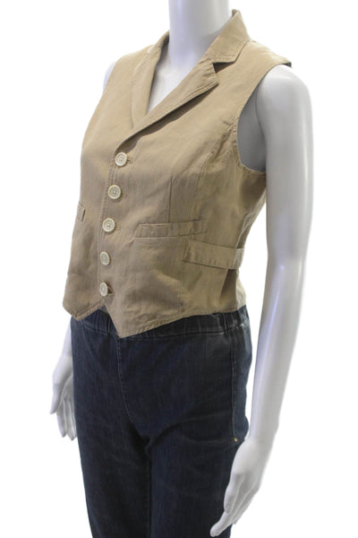 Alex Mill Women Beige Sleeveless Button Front Linen Tencel Cotton Vest Size S