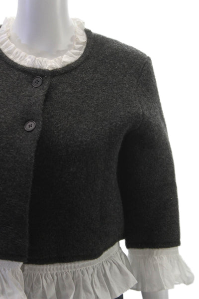 Zara Womens Basic Jacket Gray Cotton 3/4 Sleeve Round Neck Size S