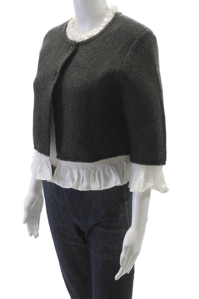 Zara Womens Basic Jacket Gray Cotton 3/4 Sleeve Round Neck Size S
