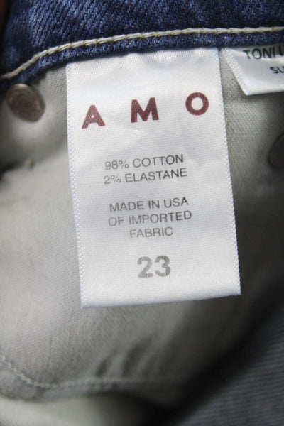 Amo Womens Straight Jeans Blue Mid Rise Cotton Blend Inseam 27 Size 23