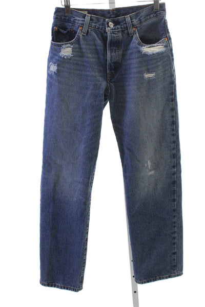 Levis Womens Straight Jeans Blue Button Mid Rise 30 Inseam Size 25
