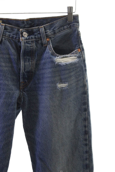 Levis Womens Straight Jeans Blue Button Mid Rise 30 Inseam Size 25