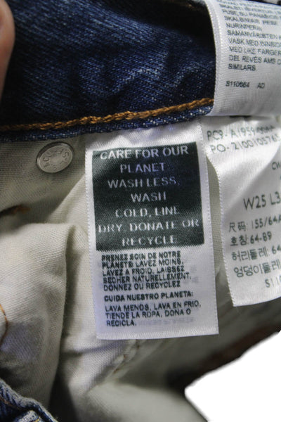 Levis Womens Straight Jeans Blue Button Mid Rise 30 Inseam Size 25