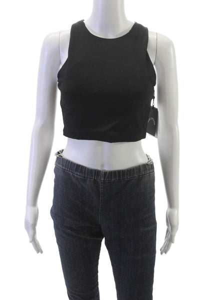 The Upside Womens Ribbed Samara Crop Tank Top Solid Black Size M