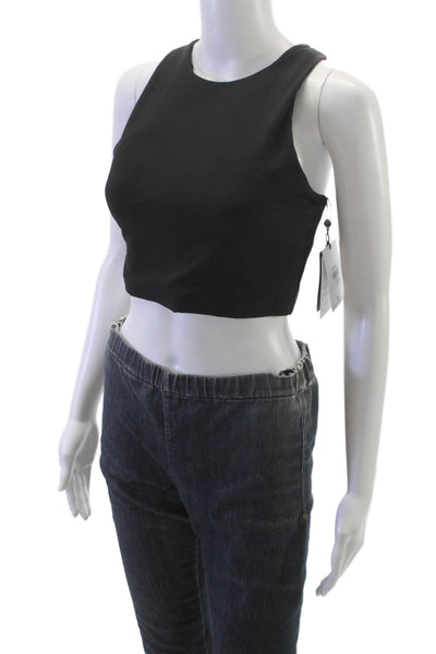 The Upside Womens Ribbed Samara Crop Tank Top Solid Black Size M