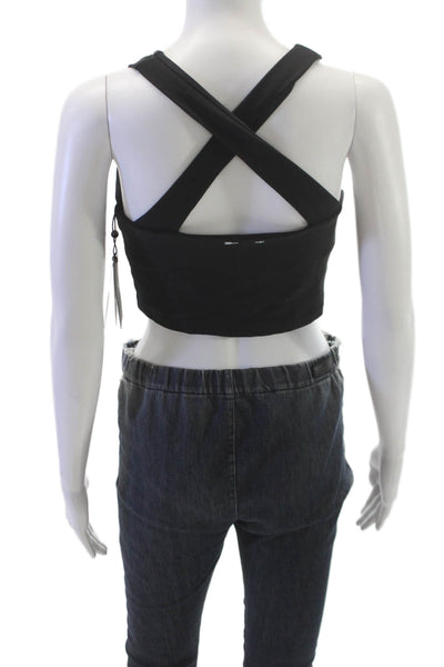 The Upside Womens Ribbed Samara Crop Tank Top Solid Black Size M