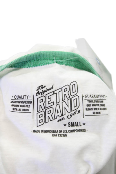 Retro Brand Unisex Adults Ringer T-Shirt White Crew Neck Short Sleeve Size S
