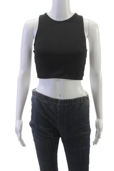 The Upside Womens Ribbed Samara Crop Tank Top Solid Black Size S