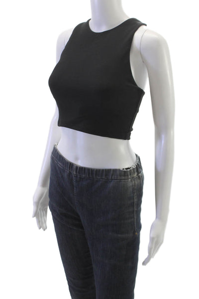 The Upside Womens Ribbed Samara Crop Tank Top Solid Black Size S