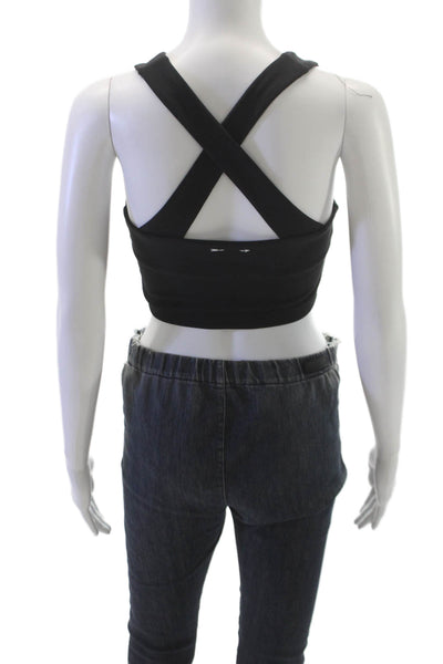 The Upside Womens Ribbed Samara Crop Tank Top Solid Black Size S