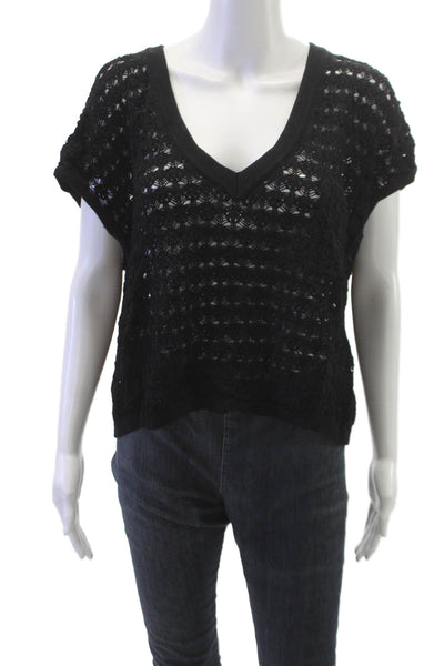 LNA Women Pullover V-Neck Sleeveless Geometric Black Viscose Size L