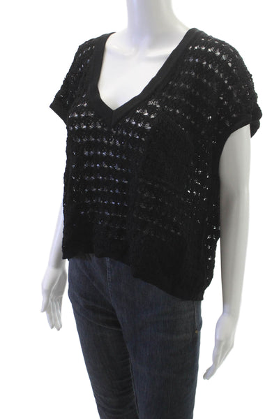 LNA Women Pullover V-Neck Sleeveless Geometric Black Viscose Size L
