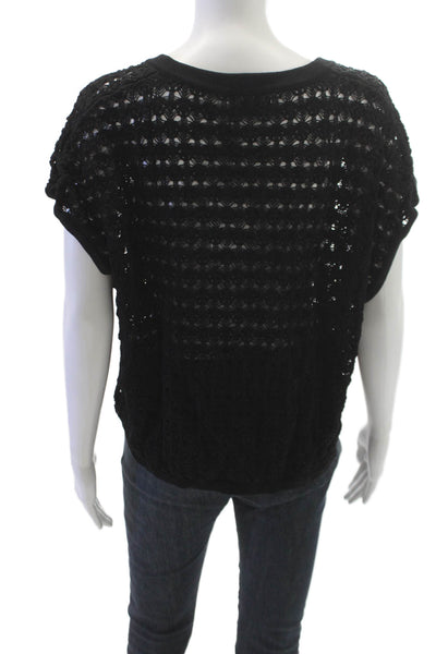 LNA Women Pullover V-Neck Sleeveless Geometric Black Viscose Size L