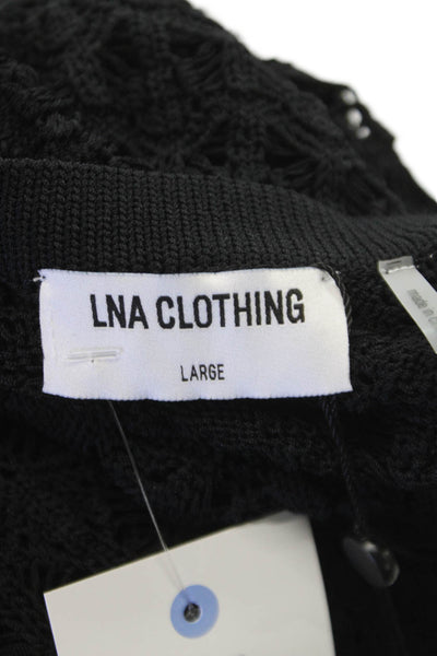 LNA Women Pullover V-Neck Sleeveless Geometric Black Viscose Size L