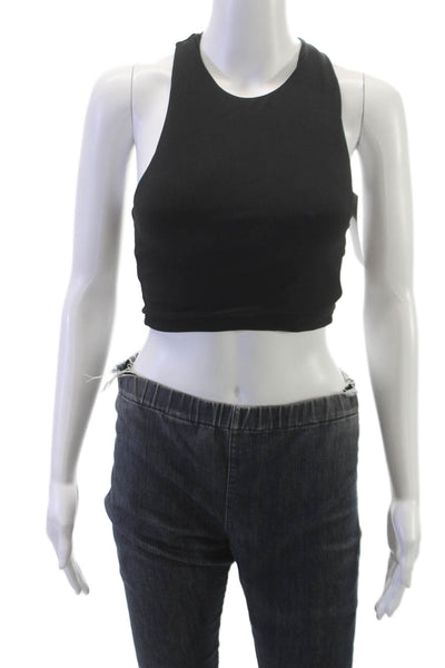 The Upside Womens Ribbed Samara Crop Tank Top Solid Black Size XS