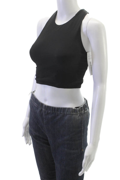 The Upside Womens Ribbed Samara Crop Tank Top Solid Black Size XS