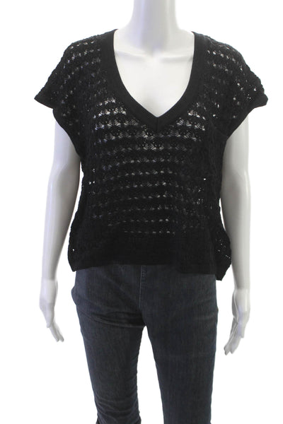 LNA Womens V-Neck Sleeveless Pullover Black Geometric Viscose Size M