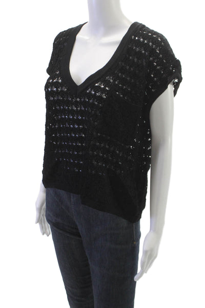 LNA Womens V-Neck Sleeveless Pullover Black Geometric Viscose Size M