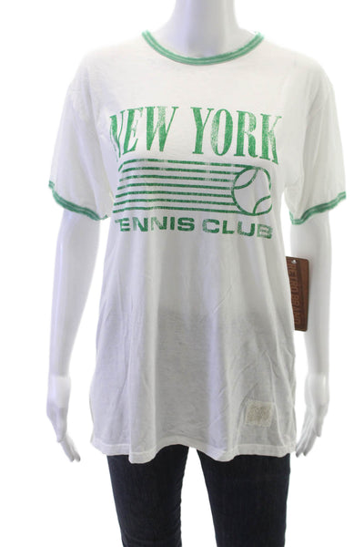 Retro Brand Unisex Ringer White T-Shirt Short Sleeve Graphic Crew Neck Size L