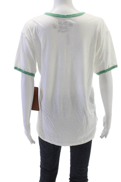 Retro Brand Unisex Ringer White T-Shirt Short Sleeve Graphic Crew Neck Size L