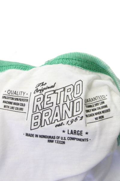 Retro Brand Unisex Ringer White T-Shirt Short Sleeve Graphic Crew Neck Size L