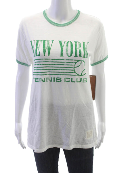 Retro Brand Unisex Ringer T Shirt White Cotton Crew Neck Short Sleeve Size M