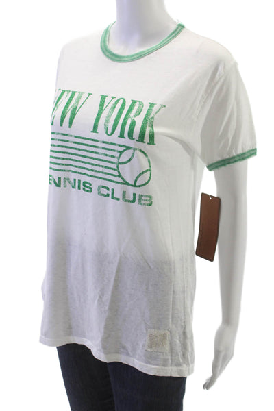 Retro Brand Unisex Ringer T Shirt White Cotton Crew Neck Short Sleeve Size M
