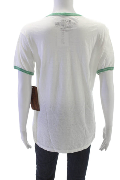 Retro Brand Unisex Ringer T Shirt White Cotton Crew Neck Short Sleeve Size M