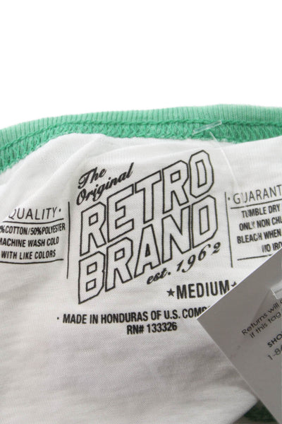 Retro Brand Unisex Ringer T Shirt White Cotton Crew Neck Short Sleeve Size M