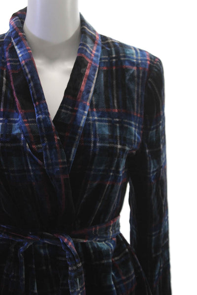 Zara Women Blazer Plaid Blue Tie Long Sleeve Polyester Fall Size L