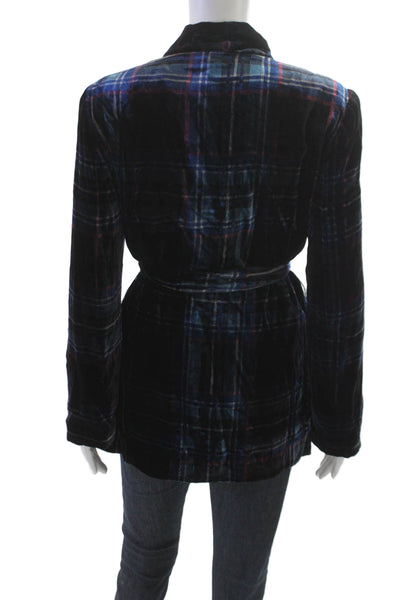 Zara Women Blazer Plaid Blue Tie Long Sleeve Polyester Fall Size L