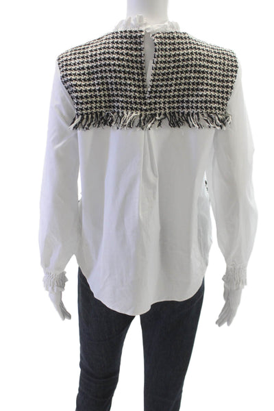 Zara Womens Black Check Mock Neck Long Sleeve Blouse Button Fall Size XS