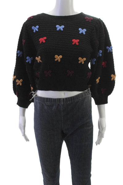 Zara Womens Black Cotton Pullover Sweater Round Neck Long Sleeve Size M