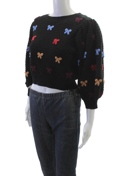 Zara Womens Black Cotton Pullover Sweater Round Neck Long Sleeve Size M
