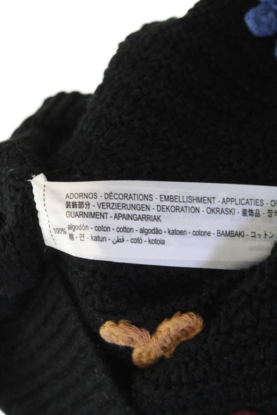 Zara Womens Black Cotton Pullover Sweater Round Neck Long Sleeve Size M