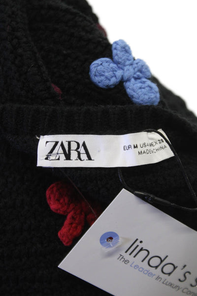 Zara Womens Black Cotton Pullover Sweater Round Neck Long Sleeve Size M