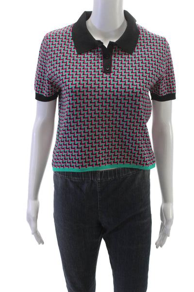 Zara Women Pink Geometric Collared Polo Short Sleeve Size M