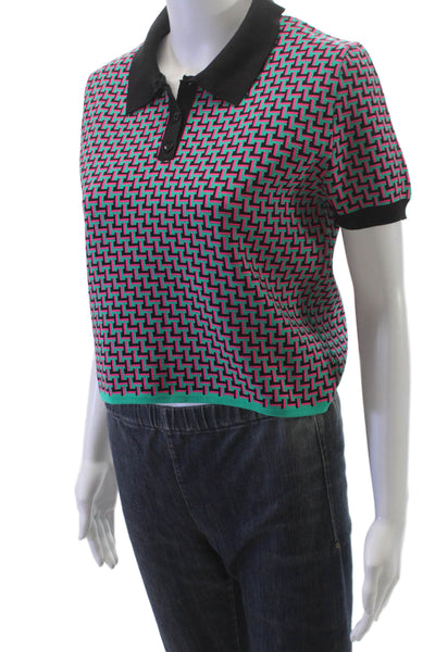 Zara Women Pink Geometric Collared Polo Short Sleeve Size M