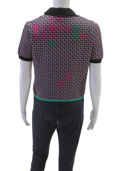 Zara Women Pink Geometric Collared Polo Short Sleeve Size M